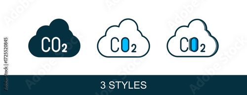 Filled outline CO2 emissions in cloud icon isolated on white background. Carbon dioxide formula, smog pollution concept, environment concept. Vector