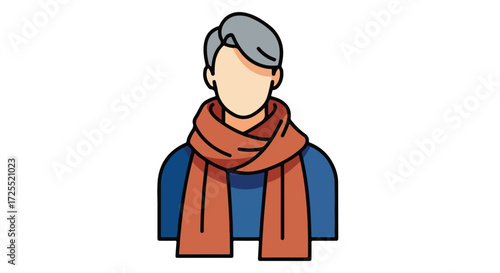 Stylized faceless avatar wearing a scarf against a plain backdrop provides a sense of warmth and anonymity for graphic design projects
