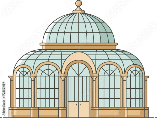 Ornate glass conservatory building with dome architectural rendering architectural design isolated on transparent background