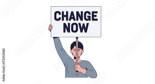 Activist demanding immediate action holding a sign expressing urgency for reforms and transformations impacting society, emphasizing the call for