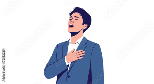 Man in suit with hand on chest expressing emotion or patriotism in a minimalist flat illustration on a bright background