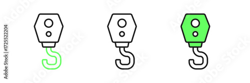 Set line Crane hook icon isolated on white background. Industrial hook icon. Vector