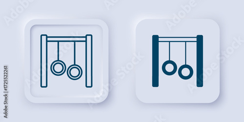 Filled and outline Gymnastic rings icon isolated on grey background. Playground equipment with hanging rope with rings. Square button. Vector