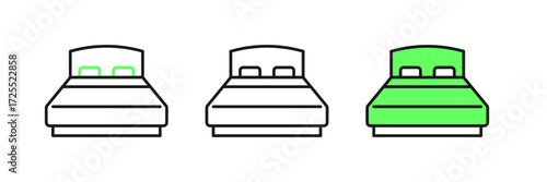 Set line Big bed for two or one person icon isolated on white background. Vector