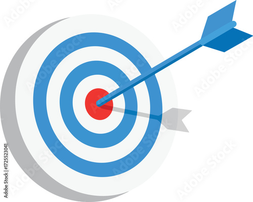 Archer's arrow hits bullseye on target board symbolizing success achievement and goal isolated on transparent background