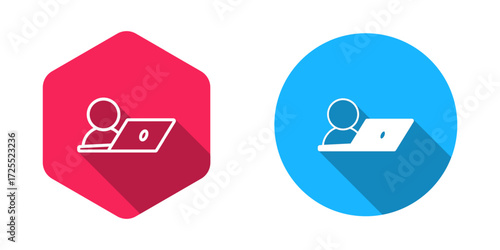 Filled and outline Video chat conference icon isolated with long shadow background. Online meeting work form home. Remote project management. Vector