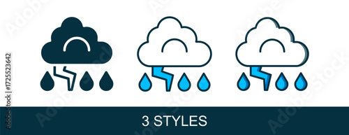 Filled outline Storm icon isolated on white background. Cloud and lightning sign. Weather icon of storm. Vector
