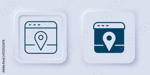 Filled and outline Infographic of city map navigation icon isolated on grey background. Mobile App Interface concept design. Geolacation concept. Square button. Vector