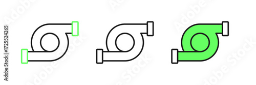 Set line Automotive turbocharger icon isolated on white background. Vehicle performance turbo. Turbo compressor induction. Vector