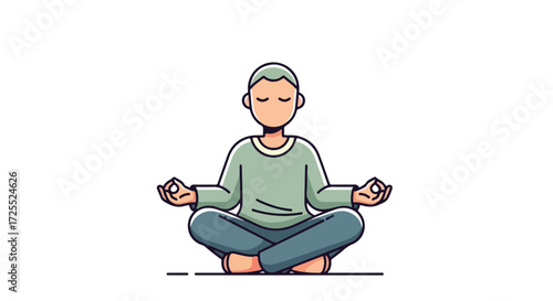 Meditating individual practicing mindfulness and promoting inner peace through tranquility and serene concentration in a zen pose