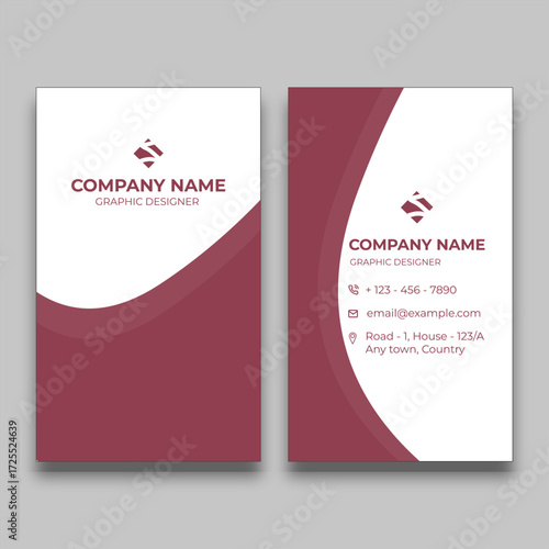 Deep maroon / burgundy tones with white, combined with smooth curved shapes and a vertical modern layout. Deep Scarlet Curve Business Card