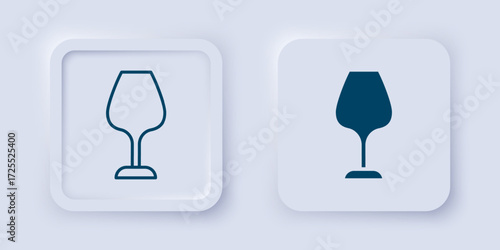 Filled and outline Wine glass icon isolated on grey background. Wineglass sign. Square button. Vector