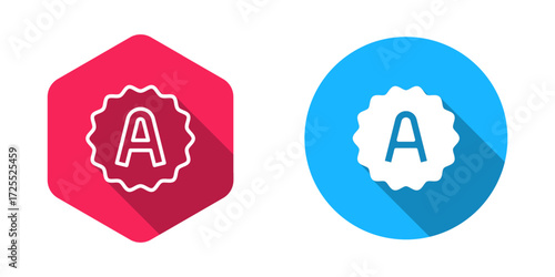 Filled and outline Exam sheet with A plus grade icon isolated with long shadow background. Test paper, exam, or survey concept. School test or exam. Vector