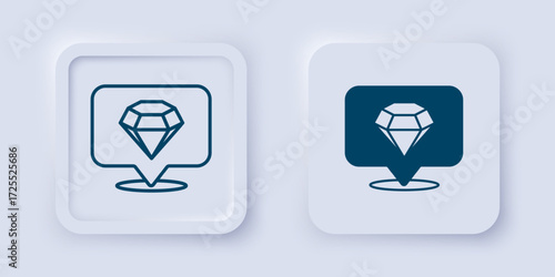 Filled and outline Diamond icon isolated on grey background. Jewelry symbol. Gem stone. Square button. Vector