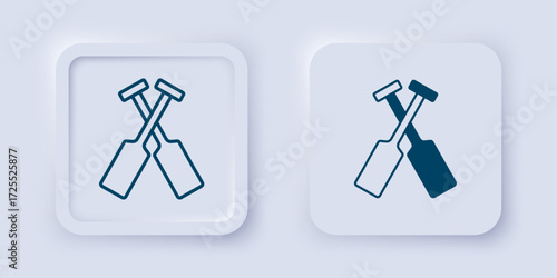 Filled and outline Crossed oars or paddles boat icon isolated on grey background. Square button. Vector