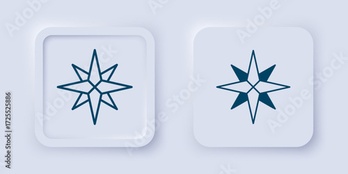 Filled and outline Wind rose icon isolated on grey background. Compass icon for travel. Navigation design. Square button. Vector
