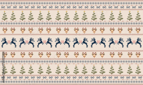 Pixel Reindeer Folk Seamless Pattern Cozy Winter Strip