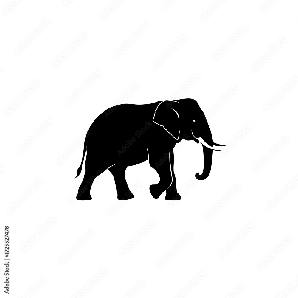 Obraz premium Silhouette of an elephant walking, clean minimal lines, black vector, logo style.