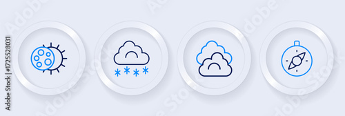 Set line Compass, Cloud, with snow and Eclipse of the sun icon. Vector