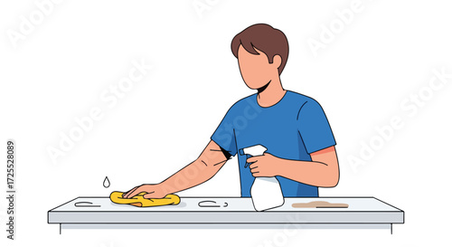 Person effectively removes grime from the surface with a spray bottle and microfiber cloth cleaning routine for house maintenance, cleanliness and