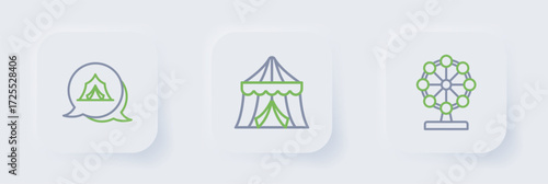 Set line Ferris wheel, Circus tent and icon. Vector