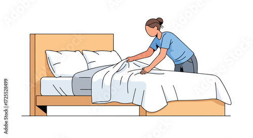 A woman making a bed, showcasing morning routines and the importance of maintaining order in the bedroom environment