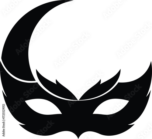 Mysterious masquerade mask crescent moon silhouette symbol icon graphic design isolated on transparent background