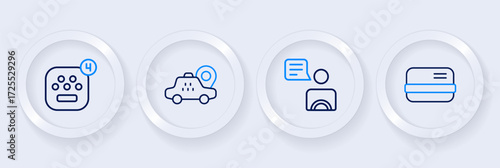 Set line Credit card, Taxi driver, Location taxi and mobile app icon. Vector