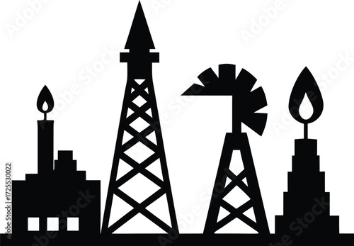  Oilfield Icons silhouette vector illustration