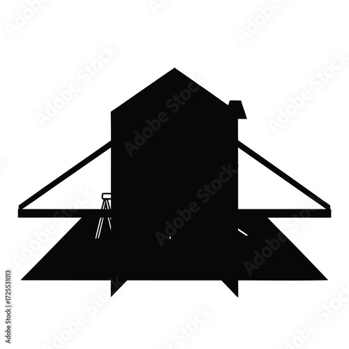 Silhouette of a modern building with interesting roof structure design