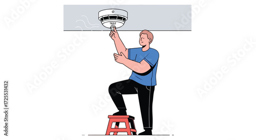 Man checking the smoke detector at home emphasizing the importance of regular maintenance and fire safety awareness for the family health safety