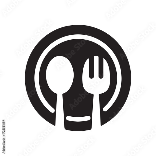 Plate with Spoon and Fork Icon. Dining Utensils Icon