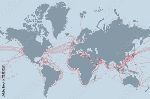 Εκτύπωση καμβά World map showing submarine internet cables connecting continents