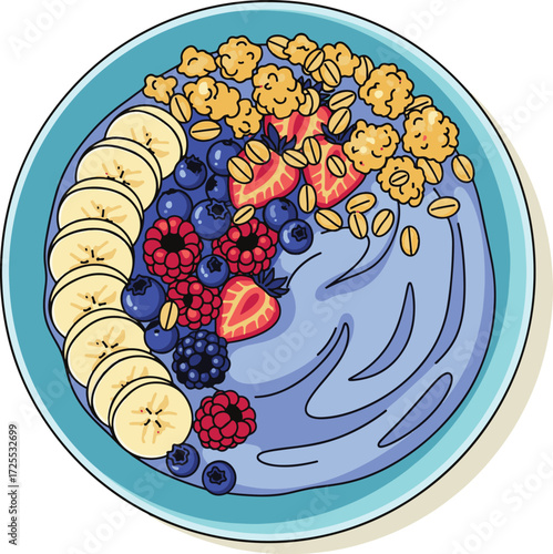 A vibrant vector fruit salad and granola berry bowl