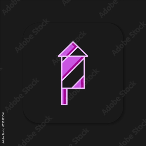 Filled outline Firework rocket icon isolated on black background. Concept of fun party. Explosive pyrotechnic symbol. Flat filled outline style with shadow. Vector
