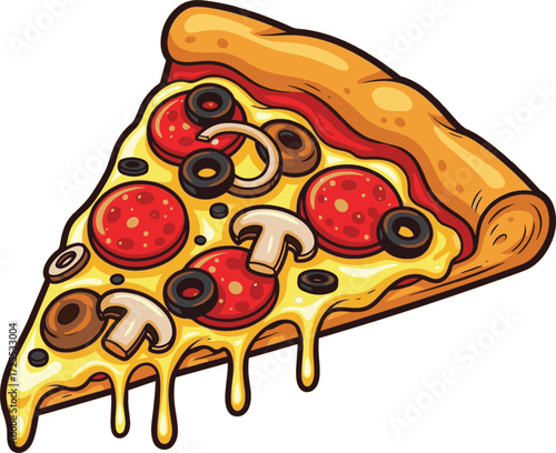 Delicious Melted Cheese Pizza Slice Vector Illustration