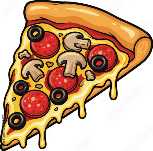 Delicious Pizza Slice Vector Art with Pepperoni and Olives