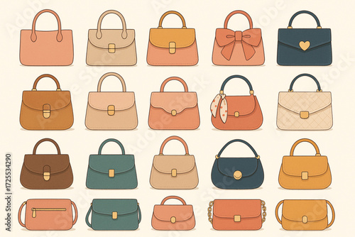 Handbag Design Grid Illustration with Casual and Formal Fashion Accessories