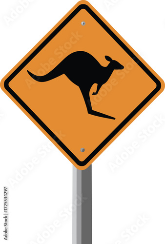 Kangaroo crossing warning sign australian wildlife safety alert road traffic alert isolated on transparent background