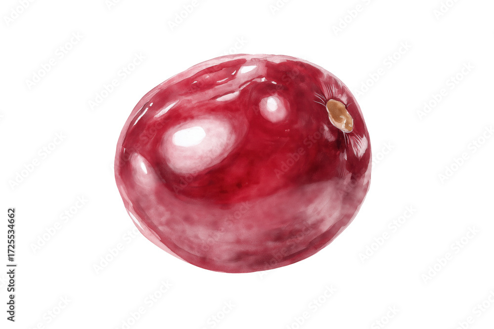 Obraz premium Single Red Cranberry Fruit Hand Drawn Watercolor Isolated Food Illustration