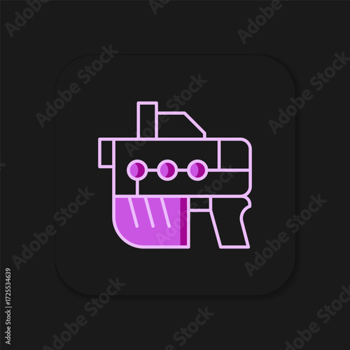 Filled outline Futuristic space gun blaster icon isolated on black background. Laser Handgun. Alien Weapon. Flat filled outline style with shadow. Vector