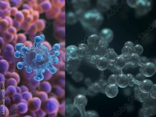 C9H8O4 molecules interacting with protein surfaces in a medical simulation