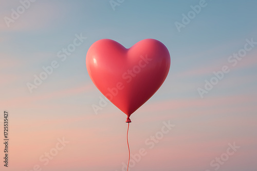 Valentine’s heart balloon floating in pastel gradient, surreal minimalism
