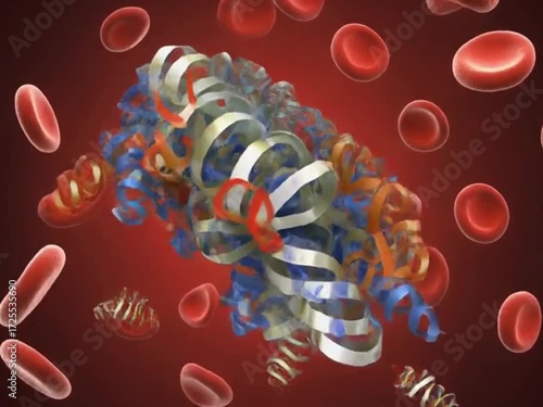 Protein structure binding and releasing O2 molecules in a blood plasma environment