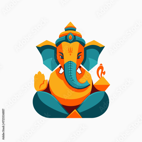Colorful Ganesha illustration Hindu god elephant deity festival art