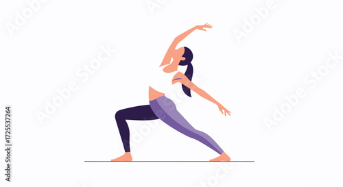 Isolated vector illustration of a woman performing warrior two yoga pose for flexibility and