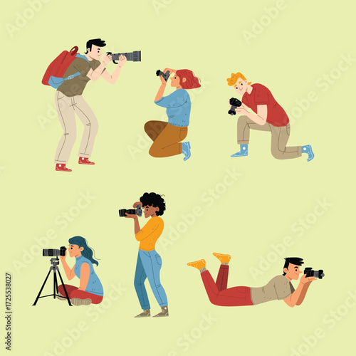 People photographers with camera take shoot vector