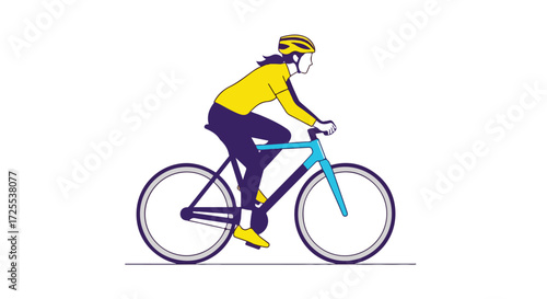 Minimalist illustration depicting a cyclist, showcasing health, fitness, and eco friendly transportation against a clean white background