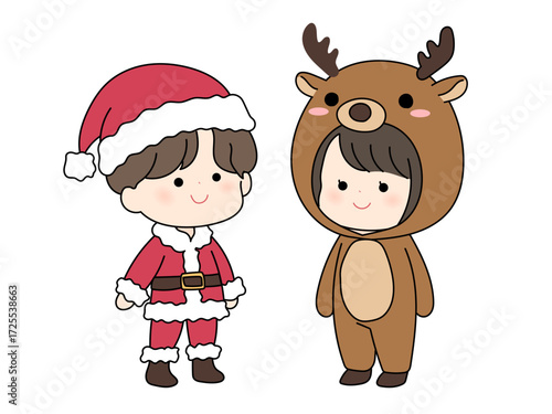 サンタとトナカイのコスチュームを着た可愛いキャラクター