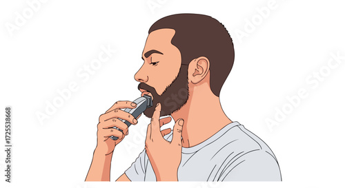 Illustration depicting a stylish man expertly trimming his beard with a modern electric razor, showcasing grooming and personal care routine